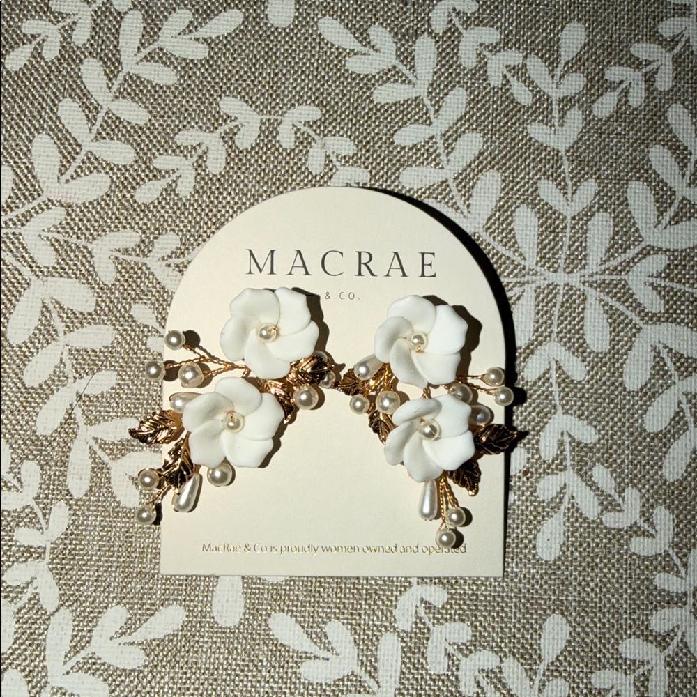 MACRAE & co white & gold floral hand made earrings